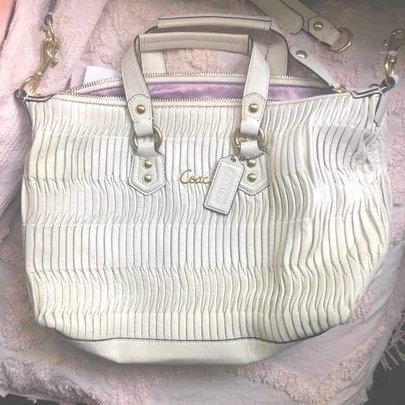 Coach Handbags - Coach Pleated Leather 2 Way Satchel in White Oak